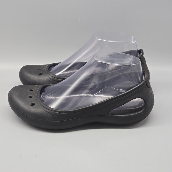 Crocs Mary Jane Kadee Size 7 Black Slip On Rubber Ballet Flats Shoes - Picture 1 of 11